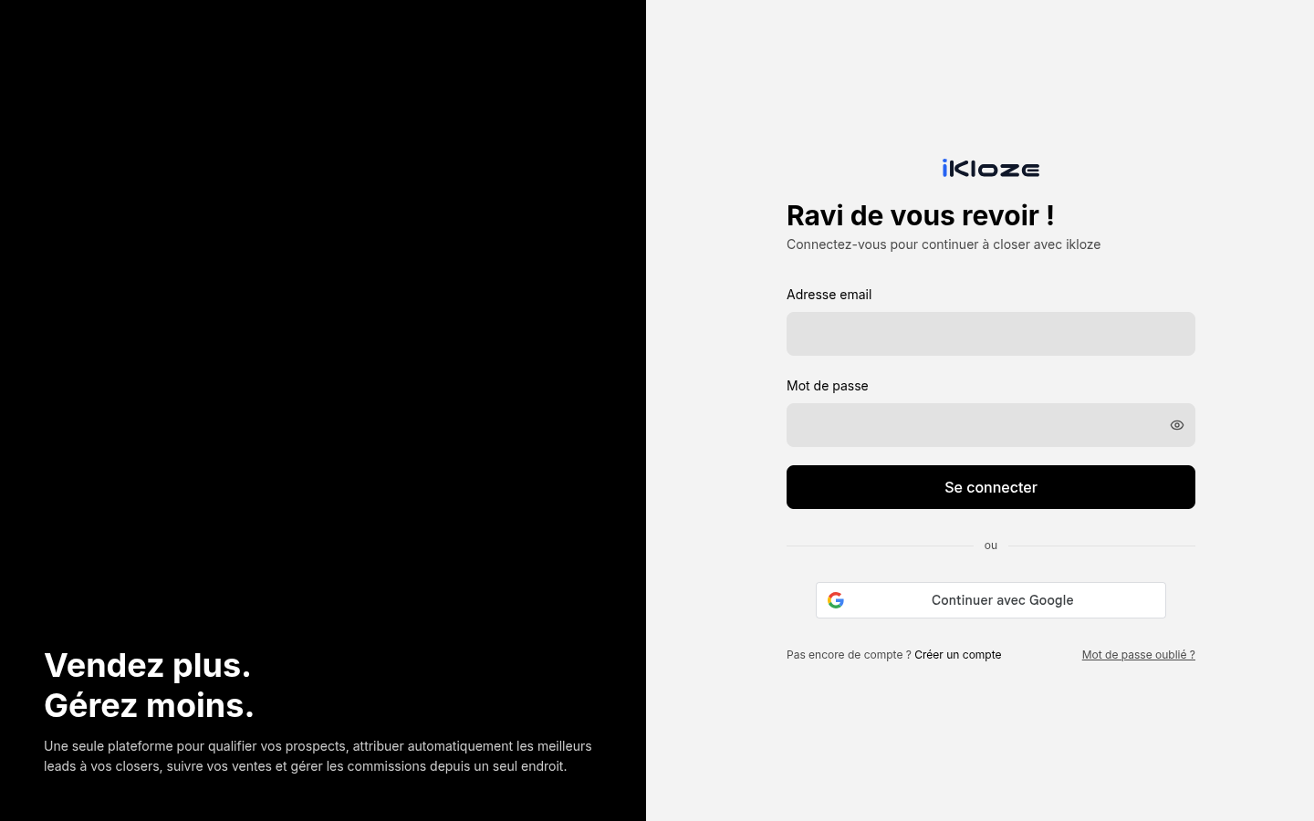 Écran de connexion ikloze
