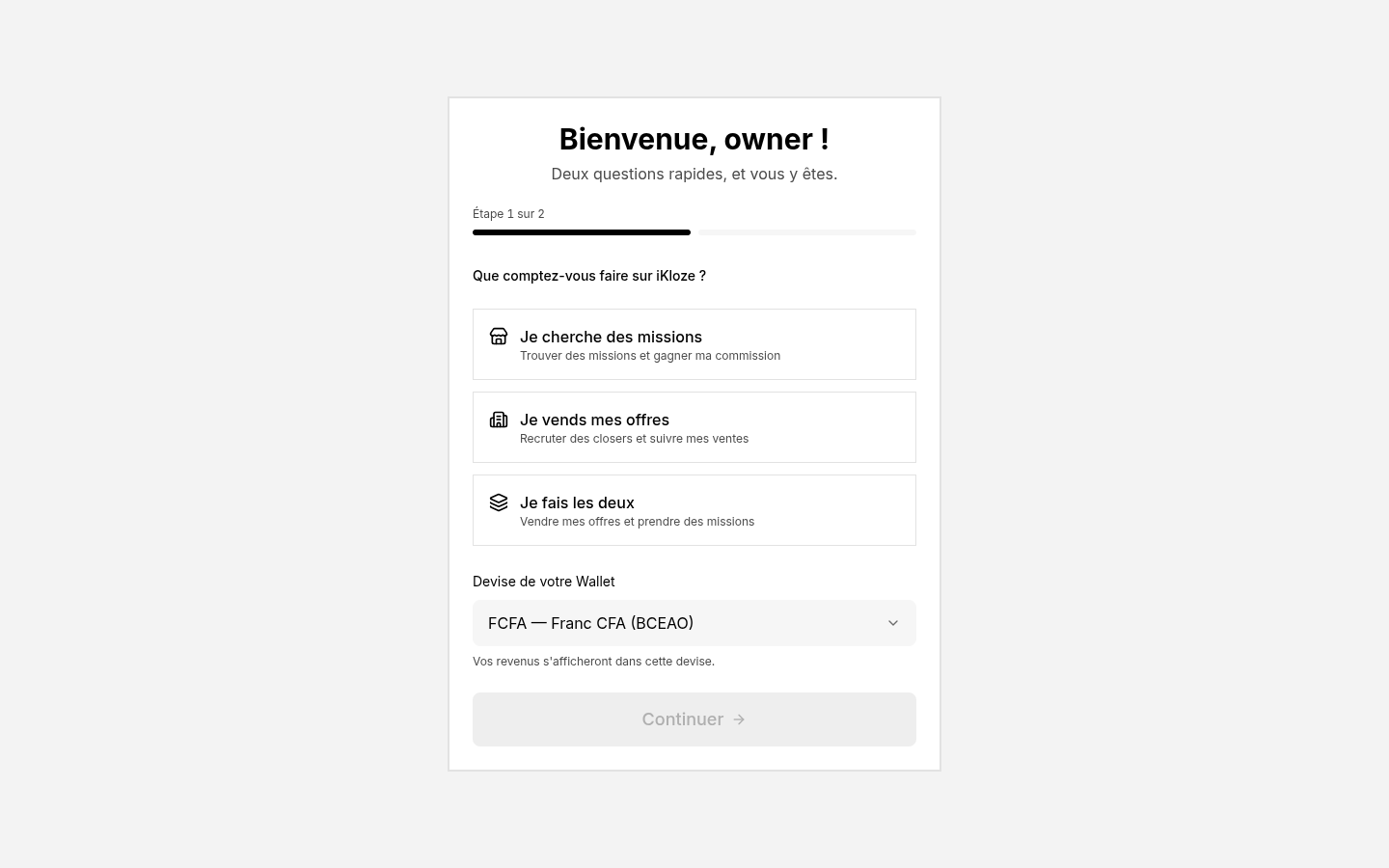 Choix de l'intention à l'inscription