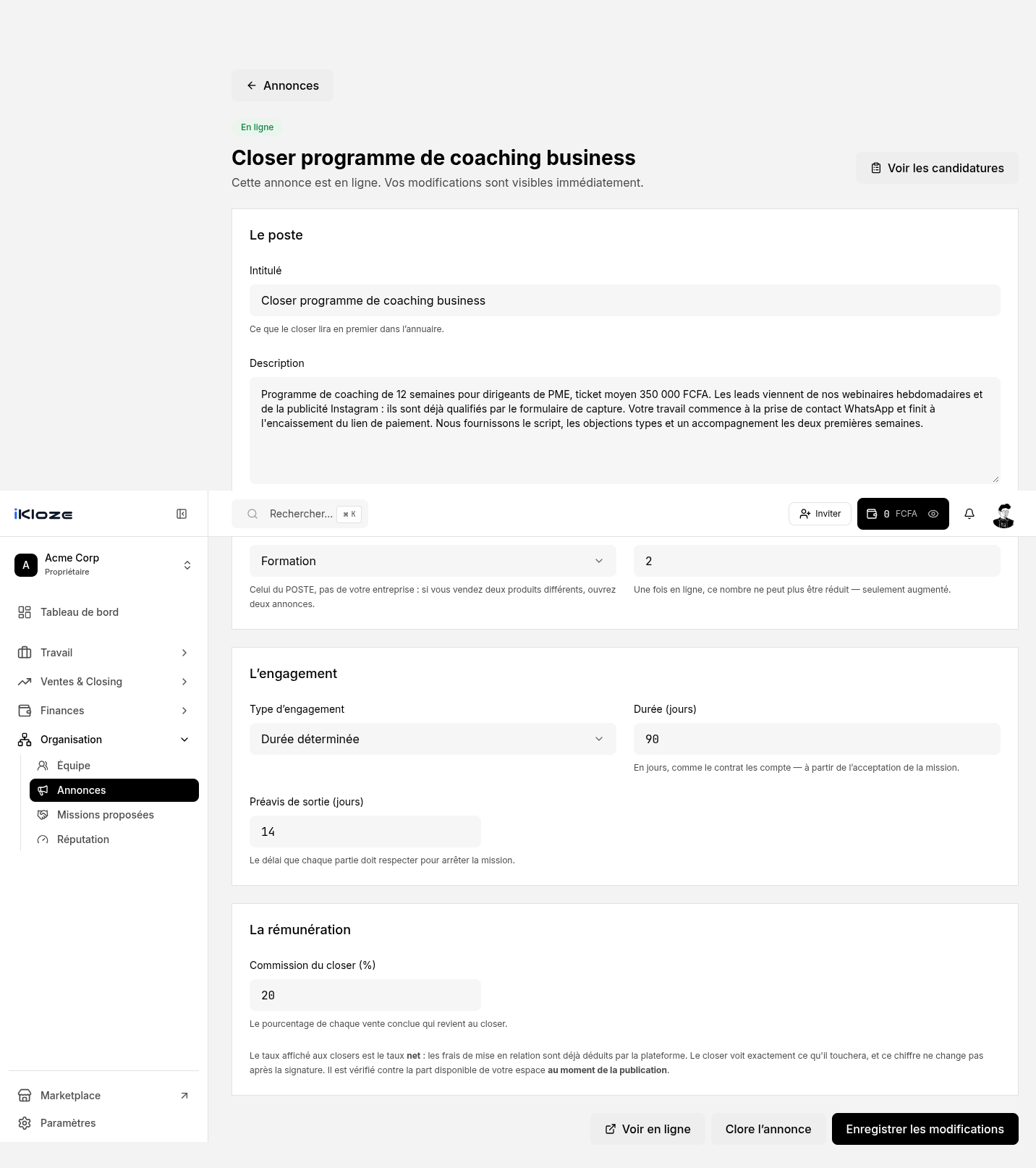 Annonce publiée