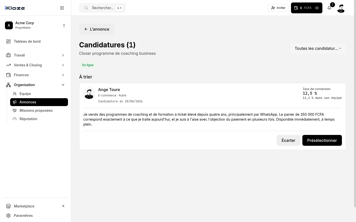 Candidatures reçues