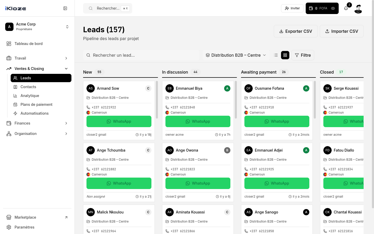 Pipeline des leads