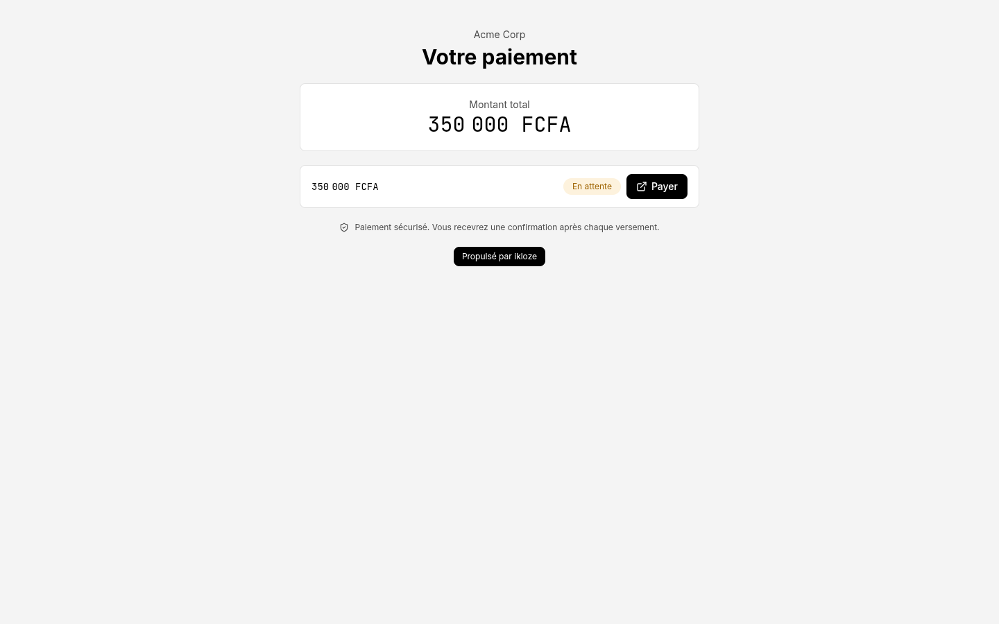 Page de paiement publique